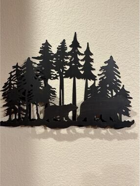 18" BLACK BEAR & CUBS METAL SCULPTURE SIGN Forest Rustic Lodge Cabin Home Decor